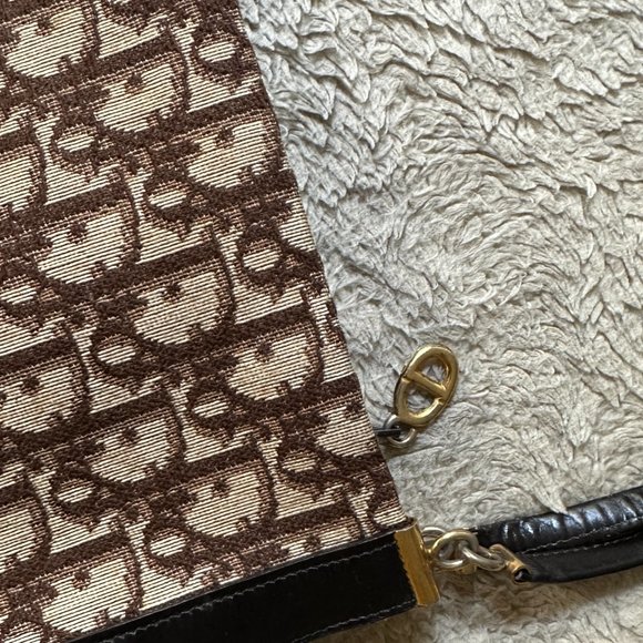 CHRISTIAN DIOR Authentic Vintage Shoulder Clutch Bag Canvas Leather Bord… - Picture 3 of 11